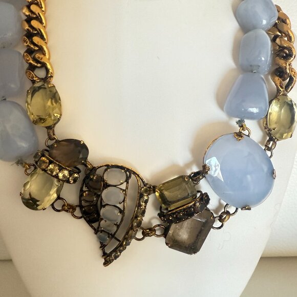 NEW SIGNED IRADJ MOINI CALCEDONY CITRINE NECKLACE GOLD TONE WEDDING - Picture 3 of 6